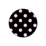 Polka Dots - Piggy Pink on Black Rubber Coaster (Round)
