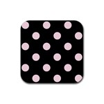 Polka Dots - Piggy Pink on Black Rubber Coaster (Square)