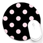 Polka Dots - Piggy Pink on Black Round Mousepad