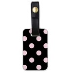 Polka Dots - Piggy Pink on Black Luggage Tag (One Side)