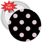 Polka Dots - Piggy Pink on Black 3  Button (10 pack)