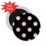 Polka Dots - Piggy Pink on Black 2.25  Magnet (100 pack)