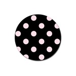 Polka Dots - Piggy Pink on Black Magnet 3  (Round)