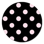 Polka Dots - Piggy Pink on Black Magnet 5  (Round)