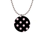 Polka Dots - Pale Pink on Black 1  Button Necklace