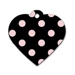 Polka Dots - Pale Pink on Black Dog Tag Heart (One Side)