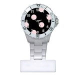 Polka Dots - Pale Pink on Black Nurses Watch
