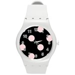 Polka Dots - Pale Pink on Black Round Plastic Sport Watch (M)