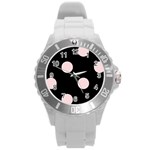 Polka Dots - Pale Pink on Black Round Plastic Sport Watch (L)