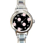 Polka Dots - Pale Pink on Black Round Italian Charm Watch