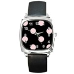 Polka Dots - Pale Pink on Black Square Metal Watch