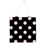 Polka Dots - Pale Pink on Black Grocery Light Tote Bag