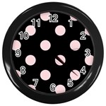 Polka Dots - Pale Pink on Black Wall Clock (Black)