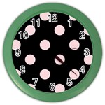 Polka Dots - Pale Pink on Black Color Wall Clock