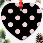Polka Dots - Pale Pink on Black Ornament (Heart)