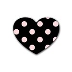 Polka Dots - Pale Pink on Black Heart Coaster (4 pack)