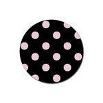 Polka Dots - Pale Pink on Black Rubber Round Coaster (4 pack)