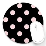 Polka Dots - Pale Pink on Black Round Mousepad