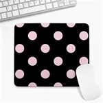 Polka Dots - Pale Pink on Black Large Mousepad