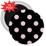 Polka Dots - Pale Pink on Black 3  Magnet (10 pack)