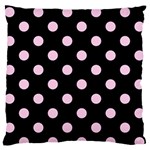Polka Dots - Classic Rose Pink on Black Large Flano Cushion Case (Two Sides)