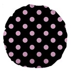 Polka Dots - Classic Rose Pink on Black Large 18  Premium Round Cushion