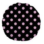 Polka Dots - Classic Rose Pink on Black Large 18  Premium Flano Round Cushion