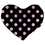 Polka Dots - Classic Rose Pink on Black Large 19  Premium Flano Heart Shape Cushion