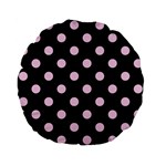 Polka Dots - Classic Rose Pink on Black Standard 15  Premium Flano Round Cushion