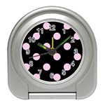 Polka Dots - Classic Rose Pink on Black Desk Alarm Clock