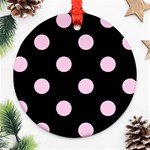 Polka Dots - Classic Rose Pink on Black Round Ornament (Two Sides)