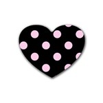 Polka Dots - Classic Rose Pink on Black Heart Coaster (4 pack)