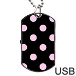 Polka Dots - Classic Rose Pink on Black Dog Tag USB Flash (One Side)