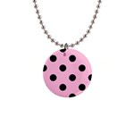 Polka Dots - Black on Cotton Candy Pink 1  Button Necklace