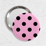 Polka Dots - Black on Cotton Candy Pink 2.25  Handbag Mirror