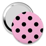 Polka Dots - Black on Cotton Candy Pink 3  Handbag Mirror