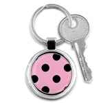 Polka Dots - Black on Cotton Candy Pink Key Chain (Round)