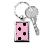 Polka Dots - Black on Cotton Candy Pink Key Chain (Rectangle)