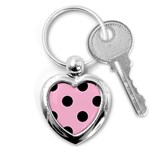 Polka Dots - Black on Cotton Candy Pink Key Chain (Heart)