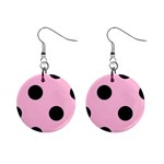 Polka Dots - Black on Cotton Candy Pink 1  Button Earrings