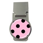 Polka Dots - Black on Cotton Candy Pink Money Clip (Round)