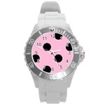 Polka Dots - Black on Cotton Candy Pink Round Plastic Sport Watch (L)
