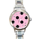 Polka Dots - Black on Cotton Candy Pink Round Italian Charm Watch
