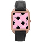 Polka Dots - Black on Cotton Candy Pink Rose Gold Leather Watch