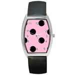 Polka Dots - Black on Cotton Candy Pink Barrel Style Metal Watch
