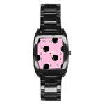 Polka Dots - Black on Cotton Candy Pink Stainless Steel Barrel Watch