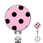 Polka Dots - Black on Cotton Candy Pink Stainless Steel Nurses Watch
