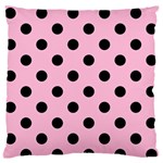 Polka Dots - Black on Cotton Candy Pink Large Flano Cushion Case (One Side)
