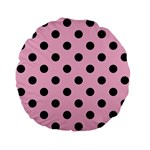 Polka Dots - Black on Cotton Candy Pink Standard 15  Premium Flano Round Cushion