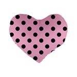 Polka Dots - Black on Cotton Candy Pink Standard 16  Premium Flano Heart Shape Cushion